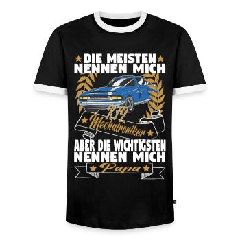 Kfz Mechatroniker Papa Vater Auto Schrauber - Männer Kontrast-T-Shirt - Schwarz/Weiß - Vorne - AI Model Female 172 light (172cm) & AI Model Male 178 light (178cm)