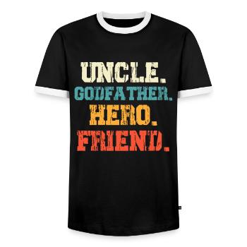 Uncle Godfather Hero Friend Uncle - Men's Ringer Shirt - black/white - Front - AI Model Female 172 light (172cm) & AI Model Male 178 light (178cm)