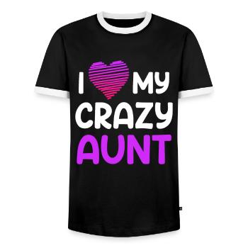 I love my aunt Ich liebe meine verrückte Tante - Männer Kontrast-T-Shirt - Schwarz/Weiß - Vorne - AI Model Female 172 light (172cm) & AI Model Male 178 light (178cm)