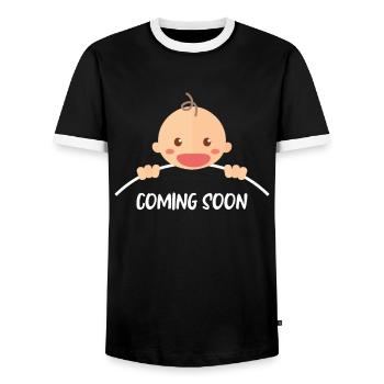 Mom-to-be Baby Birth Baby coming soon - Men's Ringer Shirt - black/white - Front - AI Model Female 172 light (172cm) & AI Model Male 178 light (178cm)