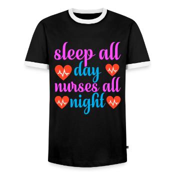 Nurse Hospital Emergency - Men's Ringer Shirt - black/white - Front - AI Model Female 172 light (172cm) & AI Model Male 178 light (178cm)
