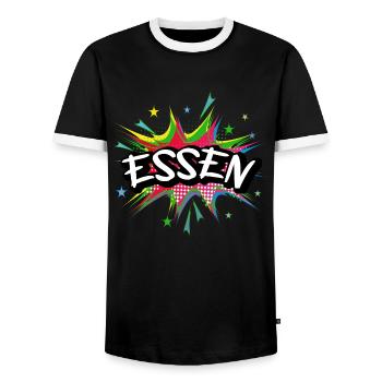Essen Germany City Pop Art Comic Art - Men's Ringer Shirt - black/white - Front - AI Model Female 172 light (172cm) & AI Model Male 178 light (178cm)