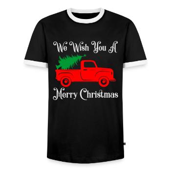 We wish you a Merry Christmas season - Men's Ringer Shirt - black/white - Front - AI Model Female 172 light (172cm) & AI Model Male 178 light (178cm)