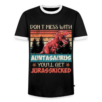 Don't mess with aunt dinosaur aunt - Men's Ringer Shirt - black/white - Front - AI Model Female 172 light (172cm) & AI Model Male 178 light (178cm)