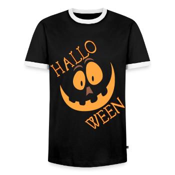 Hallwoeen Kürbis Gesicht gruselig - Männer Kontrast-T-Shirt - Schwarz/Weiß - Vorne - AI Model Female 172 light (172cm) & AI Model Male 178 light (178cm)
