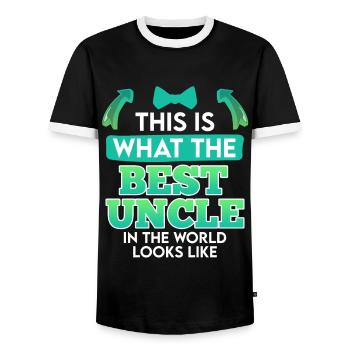 So sieht der beste Onkel der Welt aus - Männer Kontrast-T-Shirt - Schwarz/Weiß - Vorne - AI Model Female 172 light (172cm) & AI Model Male 178 light (178cm)