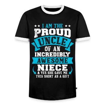 Proud uncle of a fantastic niece - Men's Ringer Shirt - black/white - Front - AI Model Female 172 light (172cm) & AI Model Male 178 light (178cm)