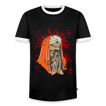 Nonne Skelett Betet Halloween - Männer Kontrast-T-Shirt - Schwarz/Weiß - Vorne - AI Model Female 172 light (172cm) & AI Model Male 178 light (178cm)