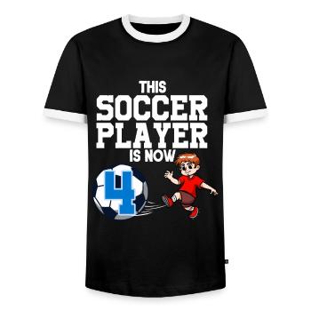 Soccer Player Is Now 4 Boy Soccer Birthday - Men's Ringer Shirt - black/white - Front - AI Model Female 172 light (172cm) & AI Model Male 178 light (178cm)