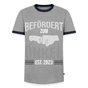 Befördert zum Onkel 2023 - Männer Kontrast-T-Shirt - Grau/Navy  - Vorne - AI Model Female 172 light (172cm) & AI Model Male 178 light (178cm)