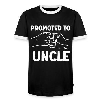 Promoted to Uncle 2023 Uncle Saying - Men's Ringer Shirt - black/white - Front - AI Model Female 172 light (172cm) & AI Model Male 178 light (178cm)