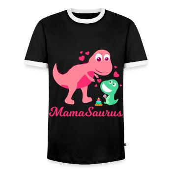 Mama Saurus werdende Mama Muttertag - Männer Kontrast-T-Shirt - Schwarz/Weiß - Vorne - AI Model Female 172 light (172cm) & AI Model Male 178 light (178cm)