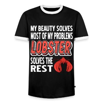 Most of my problems lobster - Men's Ringer Shirt - black/white - Front - AI Model Female 172 light (172cm) & AI Model Male 178 light (178cm)