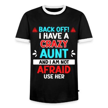 Hands off! Got a crazy aunt cool aunt - Men's Ringer Shirt - black/white - Front - AI Model Female 172 light (172cm) & AI Model Male 178 light (178cm)