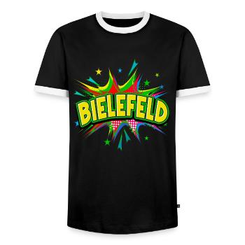 Bielefeld Germany City Pop Art Comic Art - Men's Ringer Shirt - black/white - Front - AI Model Female 172 light (172cm) & AI Model Male 178 light (178cm)