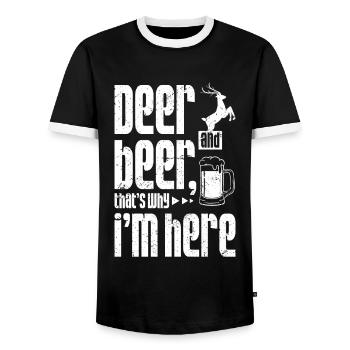 Cerf et bière, c’est pourquoi je suis ici - T-shirt contrasté Homme - noir/blanc - Devant - AI Model Female 172 light (172cm) & AI Model Male 178 light (178cm)