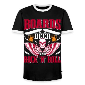 Rock and Roll, Beer Concert Skateboarding - Men's Ringer Shirt - black/white - Front - AI Model Female 172 light (172cm) & AI Model Male 178 light (178cm)