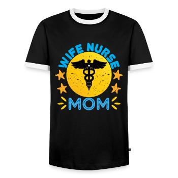 NURSE Wife nurse mom - Men's Ringer Shirt - black/white - Front - AI Model Female 172 light (172cm) & AI Model Male 178 light (178cm)