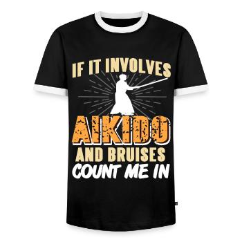 If it involves aikido and bruises count me in - Men's Ringer Shirt - black/white - Front - AI Model Female 172 light (172cm) & AI Model Male 178 light (178cm)