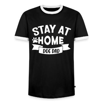 Papa chien à la maison - T-shirt contrasté Homme - noir/blanc - Devant - AI Model Female 172 light (172cm) & AI Model Male 178 light (178cm)