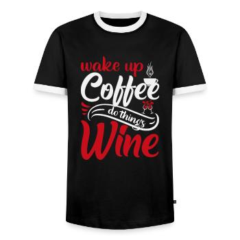 Aufwachen Kaffee, Dinge tun, Wein - Männer Kontrast-T-Shirt - Schwarz/Weiß - Vorne - AI Model Female 172 light (172cm) & AI Model Male 178 light (178cm)