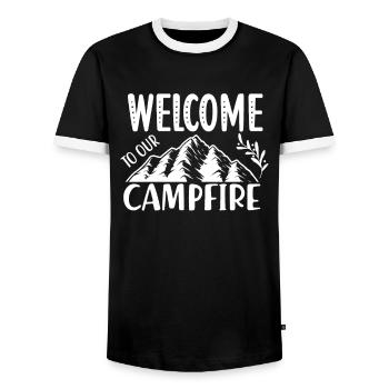 Bienvenue à nos vacances feu de camp - T-shirt contrasté Homme - noir/blanc - Devant - AI Model Female 172 light (172cm) & AI Model Male 178 light (178cm)