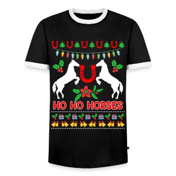 Ho Ho Chevaux Ugly Chritsmas Cavalier Cavalier - T-shirt contrasté Homme - noir/blanc - Devant - AI Model Female 172 light (172cm) & AI Model Male 178 light (178cm)