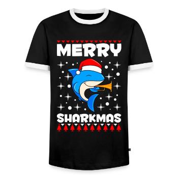 Joyeux Sharkmas Requin Noël - T-shirt contrasté Homme - noir/blanc - Devant - AI Model Female 172 light (172cm) & AI Model Male 178 light (178cm)