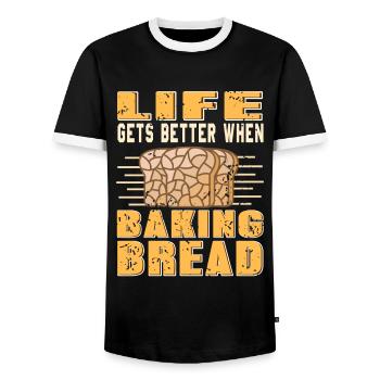 Life gets better when baking bread - Men's Ringer Shirt - black/white - Front - AI Model Female 172 light (172cm) & AI Model Male 178 light (178cm)