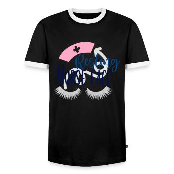 Resting Nurse Face - Männer Kontrast-T-Shirt - Schwarz/Weiß - Vorne - AI Model Female 172 light (172cm) & AI Model Male 178 light (178cm)