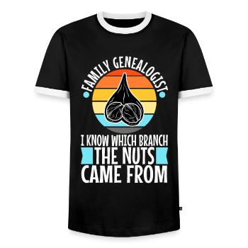 Family genealogist i know which branch the nuts - Men's Ringer Shirt - black/white - Front - AI Model Female 172 light (172cm) & AI Model Male 178 light (178cm)