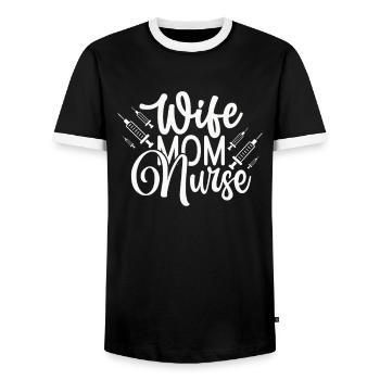 Épouse Mama Nurse - T-shirt contrasté Homme - noir/blanc - Devant - AI Model Female 172 light (172cm) & AI Model Male 178 light (178cm)