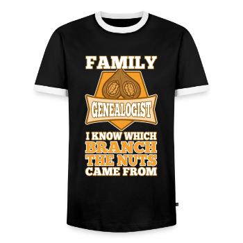 Family genealogist i know which branch the nuts - Männer Kontrast-T-Shirt - Schwarz/Weiß - Vorne - AI Model Female 172 light (172cm) & AI Model Male 178 light (178cm)