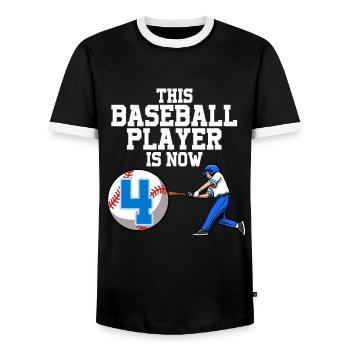 Baseball Player This Baller Is 4 Birthday Baseball - Men's Ringer Shirt - black/white - Front - AI Model Female 172 light (172cm) & AI Model Male 178 light (178cm)