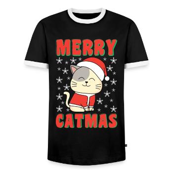 Merry Catmas Cats Christmas Cat Owner - Men's Ringer Shirt - black/white - Front - AI Model Female 172 light (172cm) & AI Model Male 178 light (178cm)