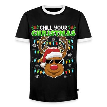 Chill your Christmas Christmas Reindeer - Men's Ringer Shirt - black/white - Front - AI Model Female 172 light (172cm) & AI Model Male 178 light (178cm)