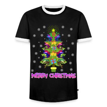 Merry Fish Tree Fish Angler - Men's Ringer Shirt - black/white - Front - AI Model Female 172 light (172cm) & AI Model Male 178 light (178cm)