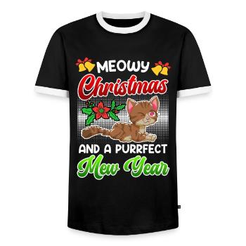 Miaou de Noël et une année purrfect - T-shirt contrasté Homme - noir/blanc - Devant - AI Model Female 172 light (172cm) & AI Model Male 178 light (178cm)