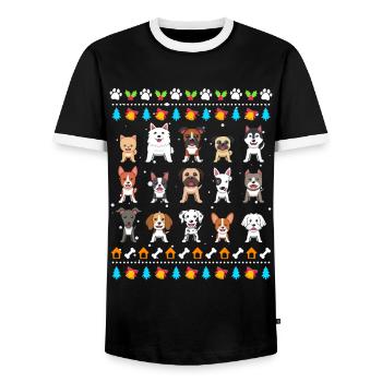 Ugly Christmas Dogs Dog Owners Christmas - Men's Ringer Shirt - black/white - Front - AI Model Female 172 light (172cm) & AI Model Male 178 light (178cm)