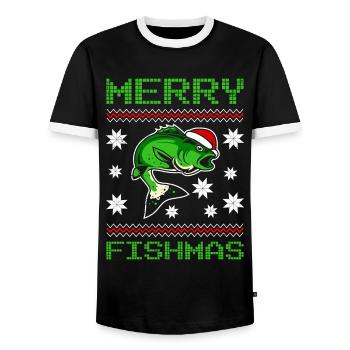 Ugly Christmas Angler Fish Fisherman Christmas - Men's Ringer Shirt - black/white - Front - AI Model Female 172 light (172cm) & AI Model Male 178 light (178cm)