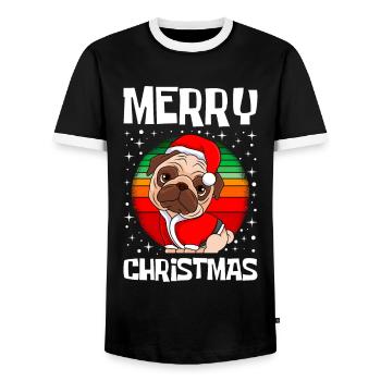 Merry Christmas Pug Dog Pug Owner Dog - Men's Ringer Shirt - black/white - Front - AI Model Female 172 light (172cm) & AI Model Male 178 light (178cm)