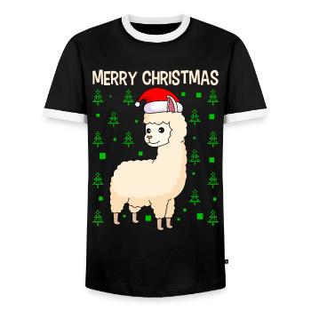 Lama Alpaga Joyeux Noël - T-shirt contrasté Homme - noir/blanc - Devant - AI Model Female 172 light (172cm) & AI Model Male 178 light (178cm)