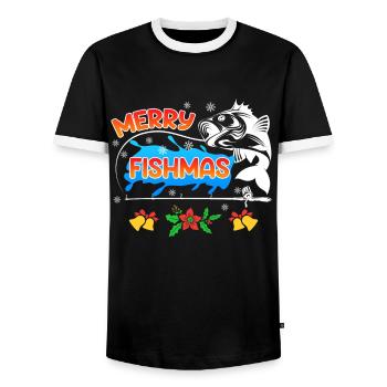 Angler Christmas Fishing Merry Fishmas - Men's Ringer Shirt - black/white - Front - AI Model Female 172 light (172cm) & AI Model Male 178 light (178cm)