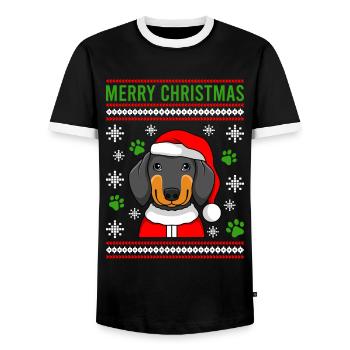 Merry Christmas Hundebesitzer Dachs - Männer Kontrast-T-Shirt - Schwarz/Weiß - Vorne - AI Model Female 172 light (172cm) & AI Model Male 178 light (178cm)