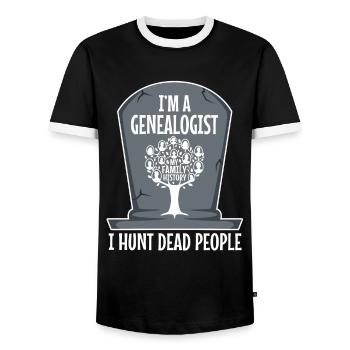 I hunt dead people - Men's Ringer Shirt - black/white - Front - AI Model Female 172 light (172cm) & AI Model Male 178 light (178cm)