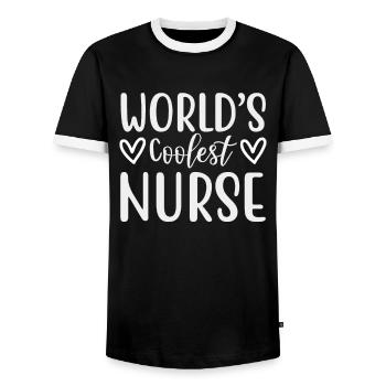 Worlds Coolest Nurse - Men's Ringer Shirt - black/white - Front - AI Model Female 172 light (172cm) & AI Model Male 178 light (178cm)