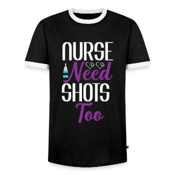 Nurses also need injections - Men's Ringer Shirt - black/white - Front - AI Model Female 172 light (172cm) & AI Model Male 178 light (178cm)