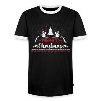 Ugly Christmas Merry Christmas - Men's Ringer Shirt - black/white - Front - AI Model Female 172 light (172cm) & AI Model Male 178 light (178cm)