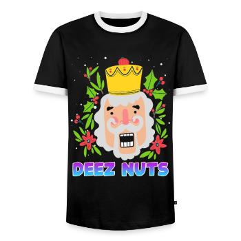 Deez Nuts Nutcracker Christmas Ugly Christmas - Men's Ringer Shirt - black/white - Front - AI Model Female 172 light (172cm) & AI Model Male 178 light (178cm)
