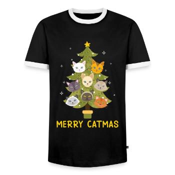 Merry Catmas Cats Christmas Tree - Men's Ringer Shirt - black/white - Front - AI Model Female 172 light (172cm) & AI Model Male 178 light (178cm)